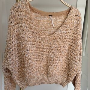 Free People V-Neck Sweater in Tan and Cream